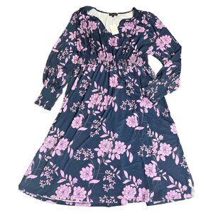 Eloquii dress Long Sleeve Navy Blue Purple Floral Size 26